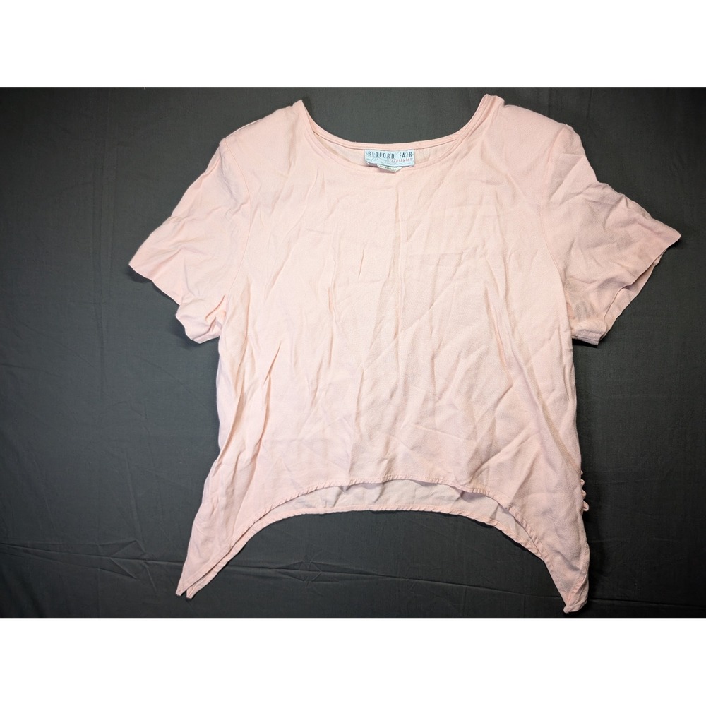 Bedford Fair Peach Sharkbite Blouse Short Sleeve Button Side Top 82034 Size 16
